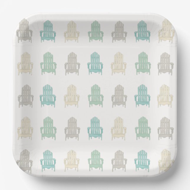Coastal Adirondack Chairs Lake House Beach House Paper Plate (Front)
