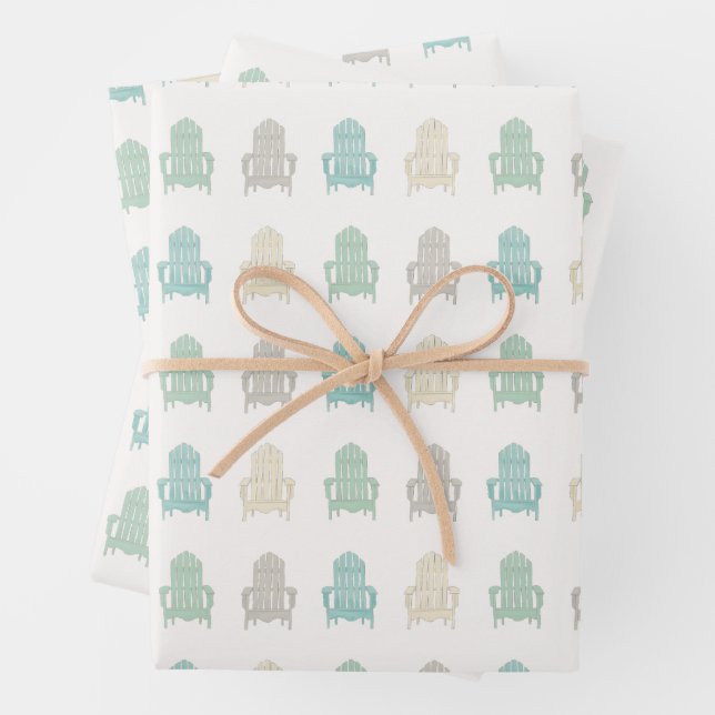 Coastal Adirondack Chairs Lake House Beach House Wrapping Paper Sheet (In situ)
