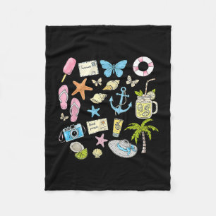 Coastal Aesthetic Beach Trip Starfish Seashell Sum Fleece Blanket