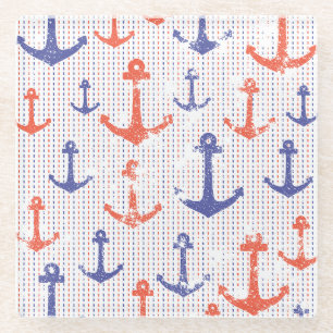 Coastal Americana Anchors Glass Coaster