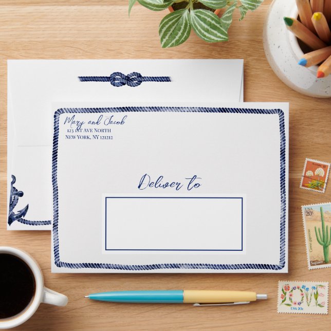 Coastal Anchor and Knot Wedding Envelope (Desk)