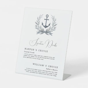 Coastal anchor signature drinks wedding menu pedestal sign