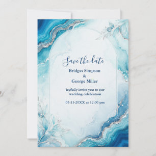 Coastal Aqua Agate Luxe marble Wedding Invitation