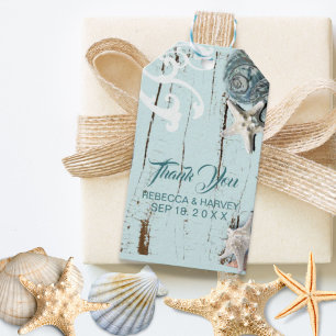 coastal aqua blue seashell beach wedding gift tags