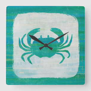Coastal   Aqua Crab Square Wall Clock