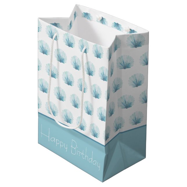 Coastal Aqua Scallop Seashell Personalised Medium Gift Bag (Front Angled)