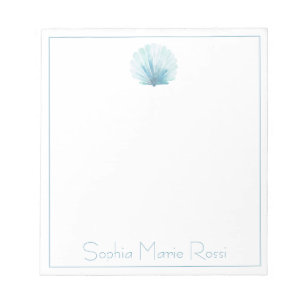 Coastal Aqua Scallop Seashell Personalized Notepad
