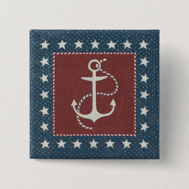 Coastal Art | Anchor on Red 15 Cm Square Badge (Front)