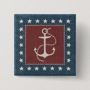 Coastal Art   Anchor on Red 15 Cm Square Badge