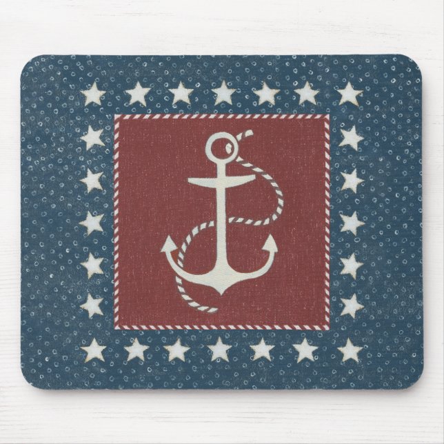 Coastal Art | Anchor on Red Mouse Mat (Front)