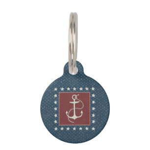 Coastal Art Anchor on Red Pet Tag