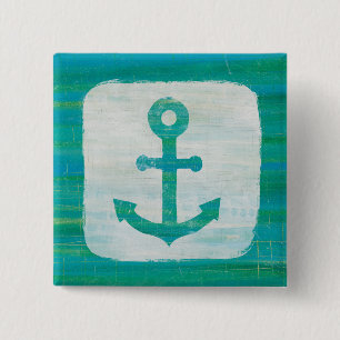Coastal Art   Aqua Anchor 15 Cm Square Badge