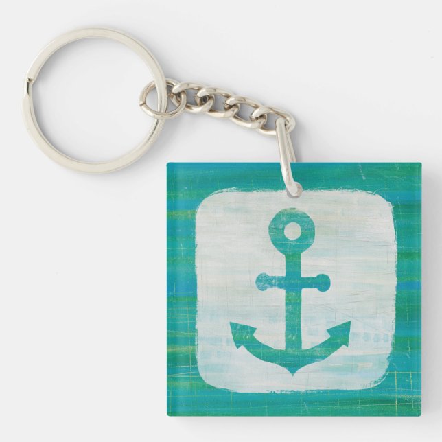 Coastal Art | Aqua Anchor Key Ring (Front)