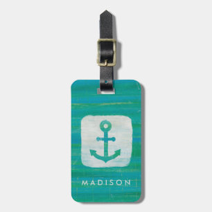 Coastal Art   Aqua Anchor Luggage Tag