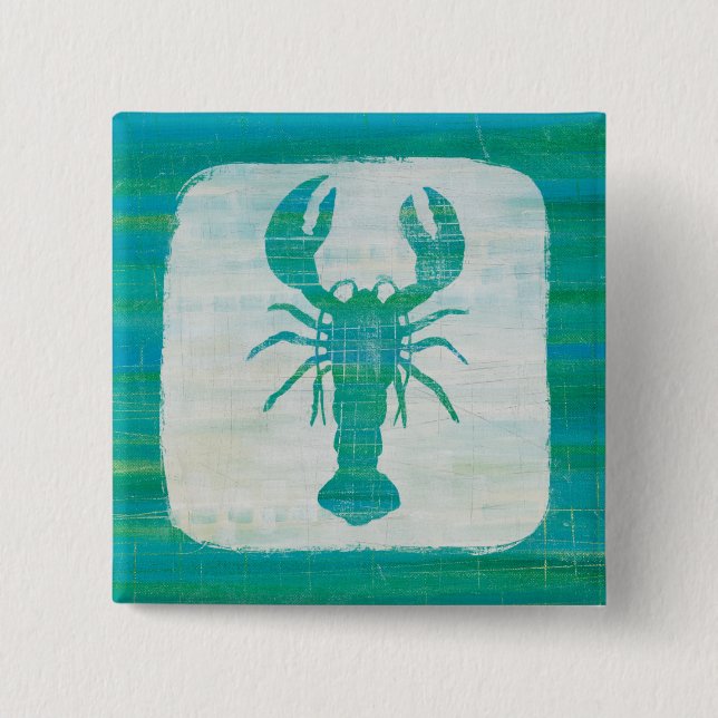 Coastal Art | Aqua Lobster 15 Cm Square Badge (Front)
