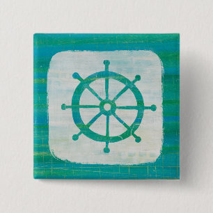 Coastal Art Aqua Steering Wheel 15 Cm Square Badge