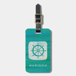Coastal Art Aqua Steering Wheel Luggage Tag