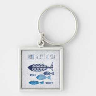 Coastal Art Home is By the Sea Key Ring