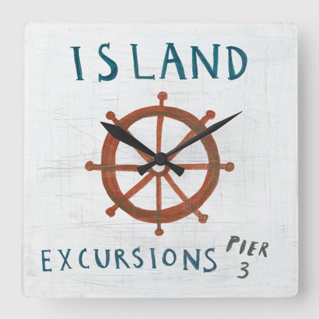 Coastal Art | Island Excursions Square Wall Clock (Front)