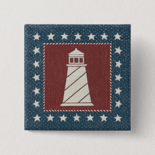 Coastal Art   Lighthouse on Red 15 Cm Square Badge