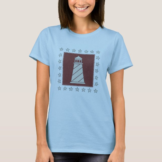Coastal Art | Lighthouse on Red T-Shirt (Front)