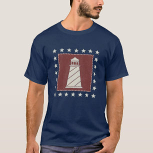 Coastal Art Lighthouse on Red T-Shirt