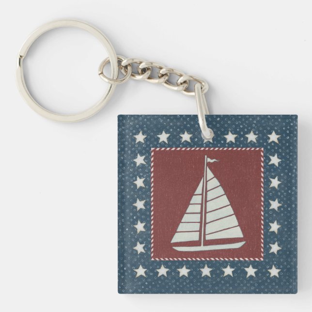 Coastal Art | Sailboat on Red Key Ring (Front)