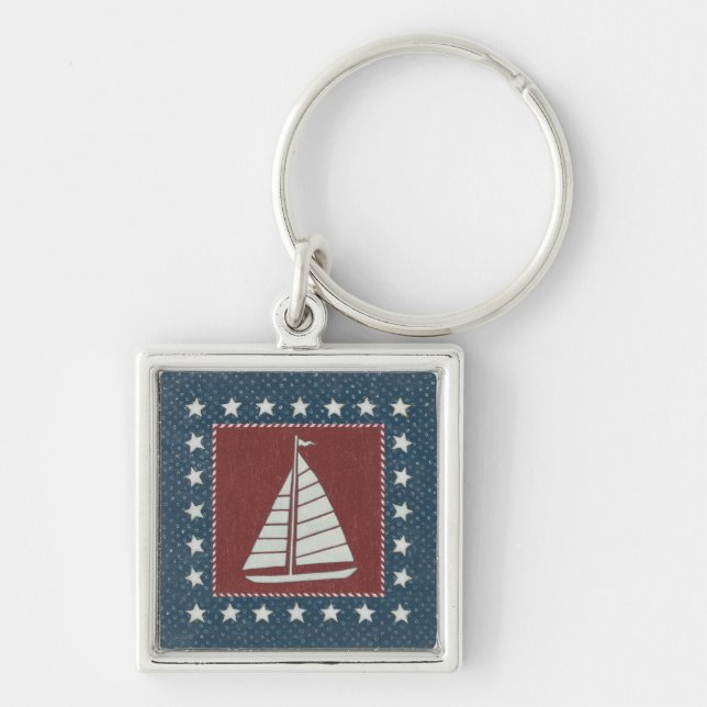 Coastal Art | Sailboat on Red Key Ring (Front)
