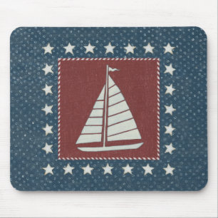 Coastal Art Sailboat on Red Mouse Mat