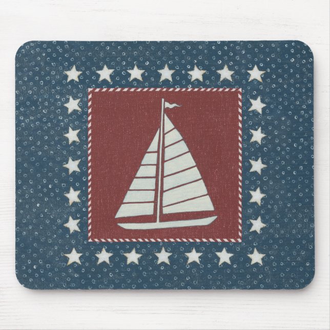 Coastal Art | Sailboat on Red Mouse Mat (Front)