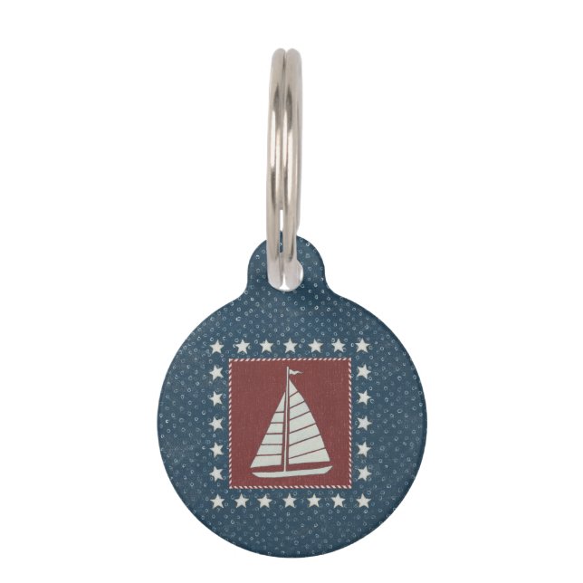 Coastal Art | Sailboat on Red Pet Tag (Front)