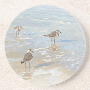 Coastal Art Sandpipers on Beach Coaster