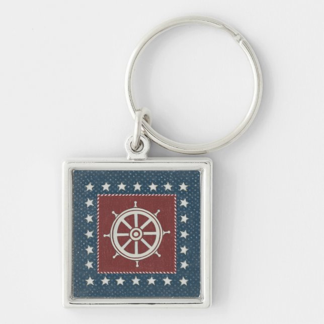 Coastal Art | Ship wheel on Red Key Ring (Front)