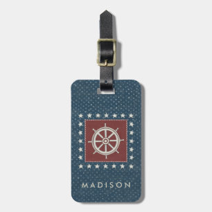 Coastal Art   Ship wheel on Red Luggage Tag
