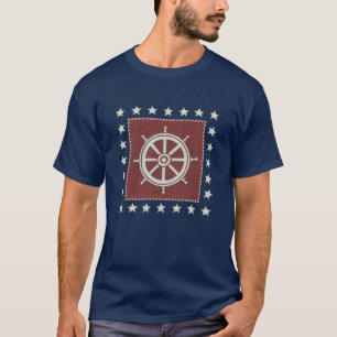 Coastal Art   Ship wheel on Red T-Shirt