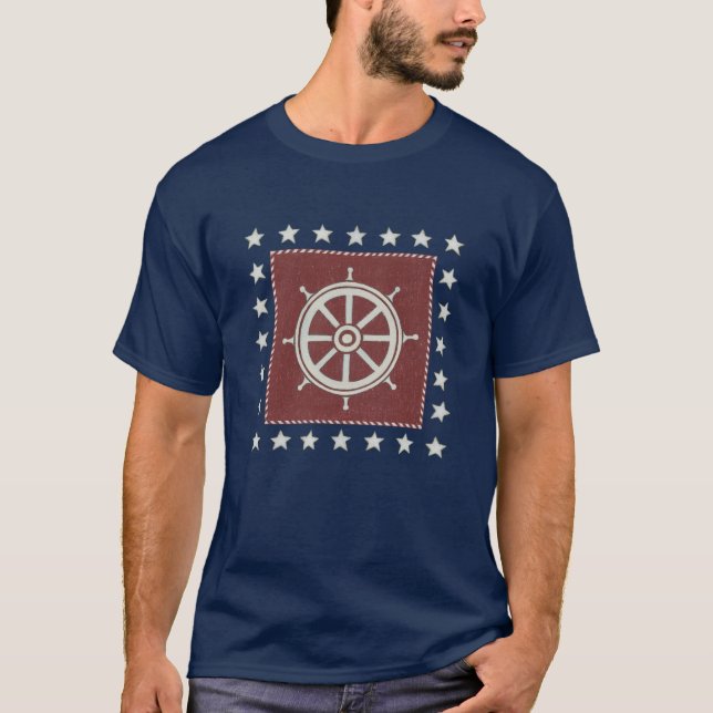 Coastal Art | Ship wheel on Red T-Shirt (Front)