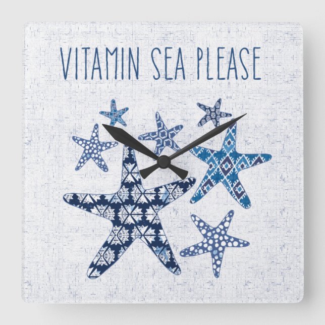 Coastal Art | Vitamin Sea Please Square Wall Clock (Front)