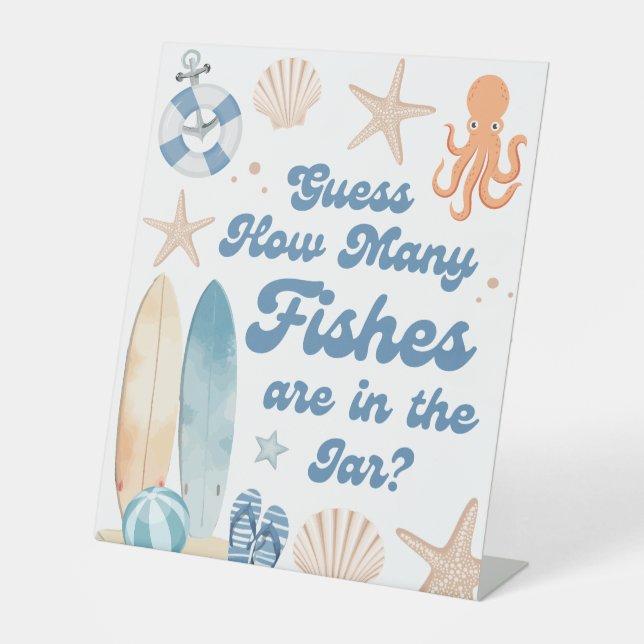 Coastal Baby Shower Guess How Many Fishes Game Pedestal Sign (Front)