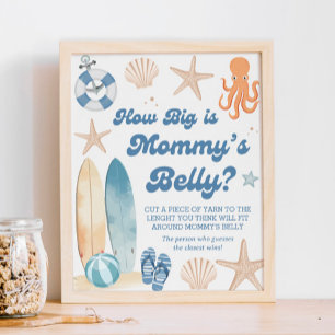 Coastal Baby Shower How Big is Her Belly  Poster