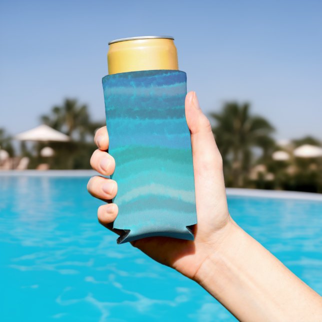 Coastal Bach Salty Waves On Turquoise  Seltzer Can Cooler (In Situ Pool)