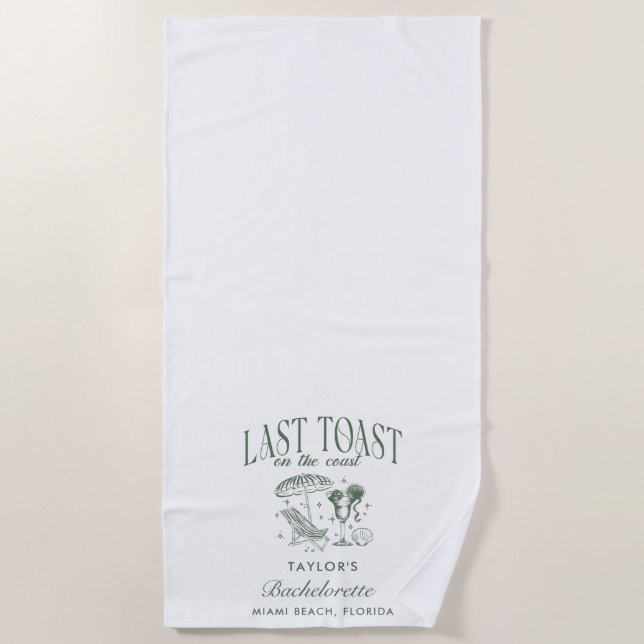 Coastal Bachelorette Cocktail Party Green Beach Towel (Front)