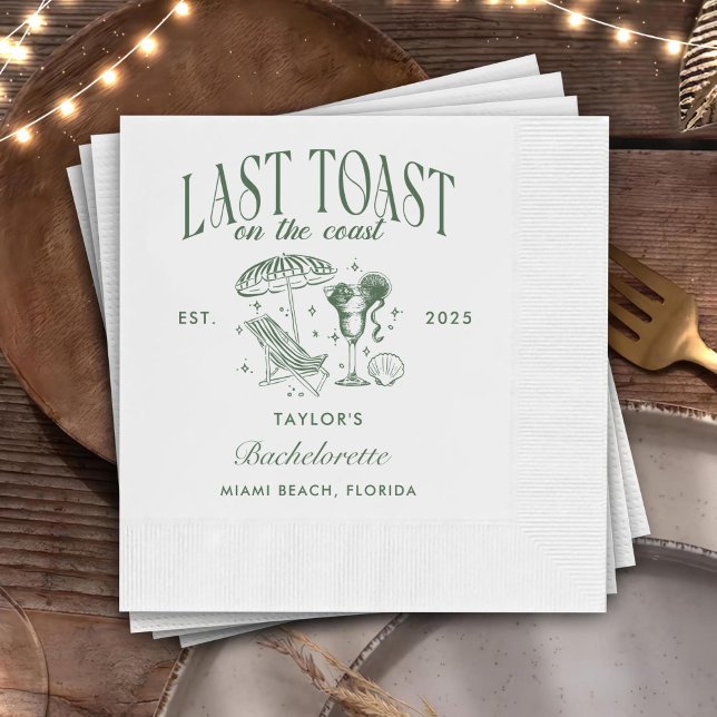 Coastal Bachelorette Cocktail Party Green Napkin (Creator Uploaded)