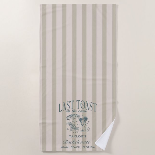 Coastal Bachelorette Cocktail Party Navy Beach Towel (Front)