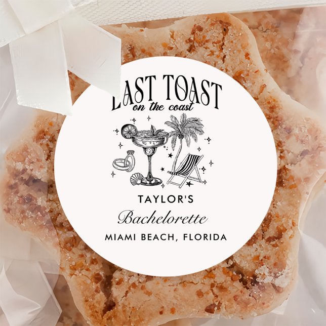 Coastal Bachelorette Modern Cocktail Party Black Classic Round Sticker (Creator Uploaded)