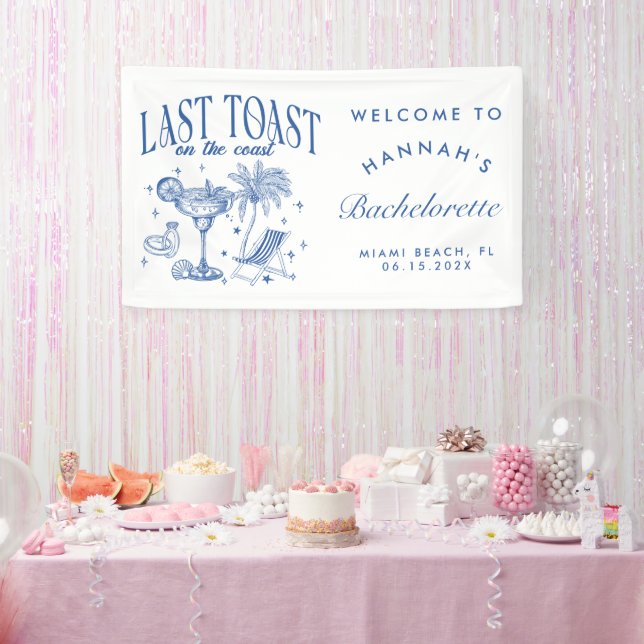Coastal Bachelorette Modern Cocktail Party Blue Banner (Party)