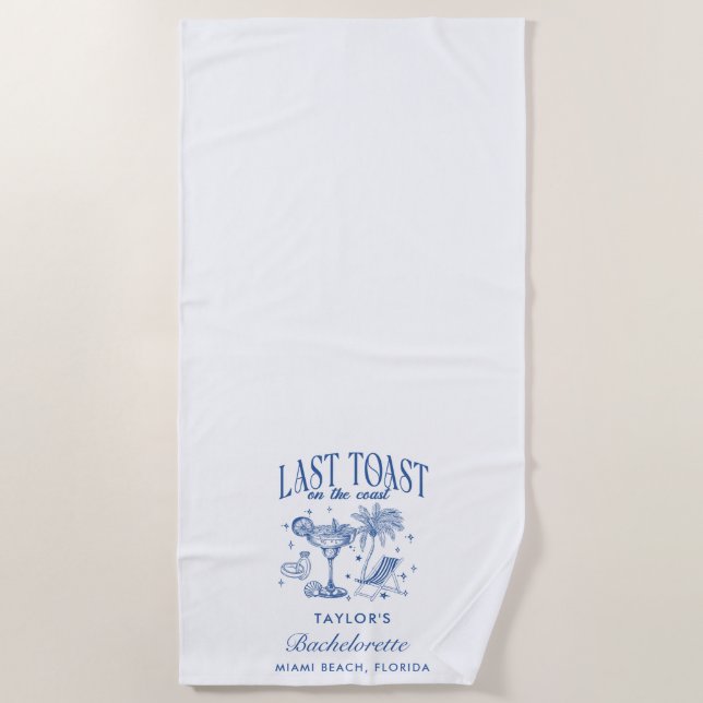 Coastal Bachelorette Modern Cocktail Party Blue Beach Towel (Front)