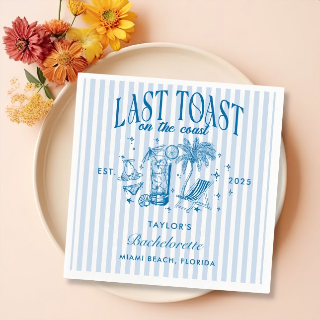 Coastal Bachelorette Modern Cocktail Party Blue Napkin (Creator Uploaded)