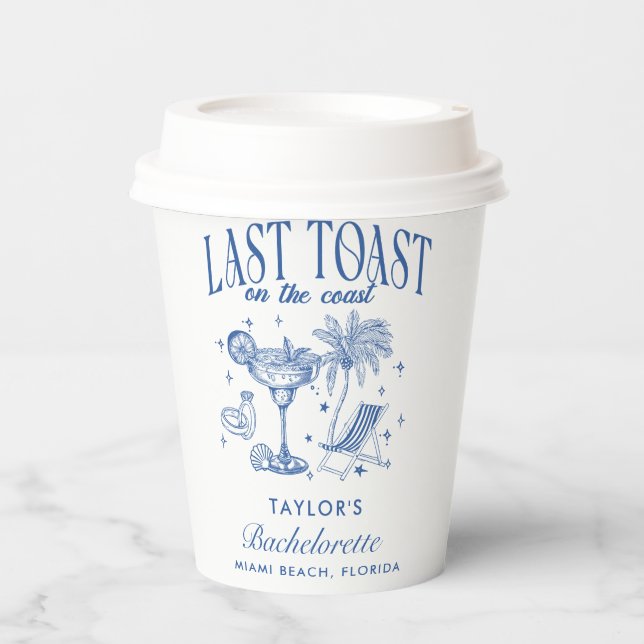 Coastal Bachelorette Modern Cocktail Party Blue Paper Cups (Front)