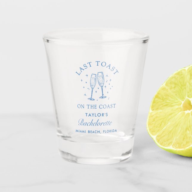 Coastal Bachelorette Modern Cocktail Party Blue Shot Glass (Front)
