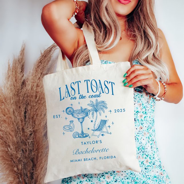 Coastal Bachelorette Modern Cocktail Party Blue Tote Bag (Creator Uploaded)